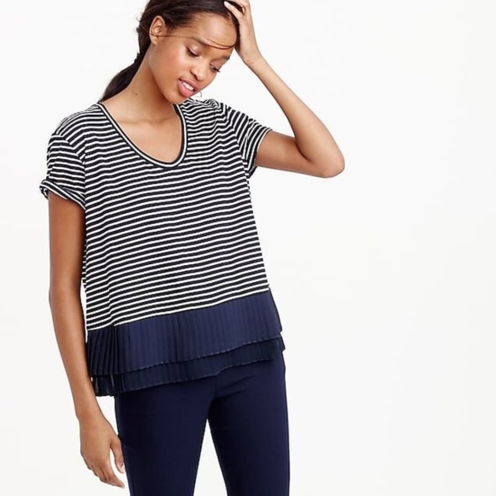 J. Crew Pleated Chiffon Hem Shirt - Picture 1 of 6